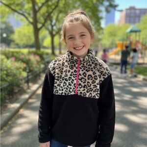 Leopard Print and Black Fleece Pullover